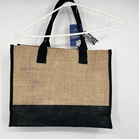 YOOLIFE Initialed “L" Embroidery Jute Tote Makeup Bag Monogram Vacation Resort - Picture 3 of 12